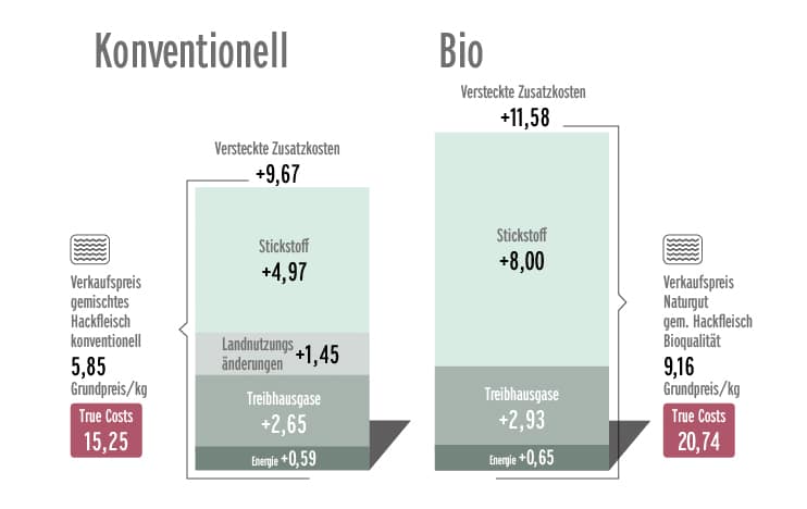 Grafik zum Thema „True Costs“ von Hackfleisch