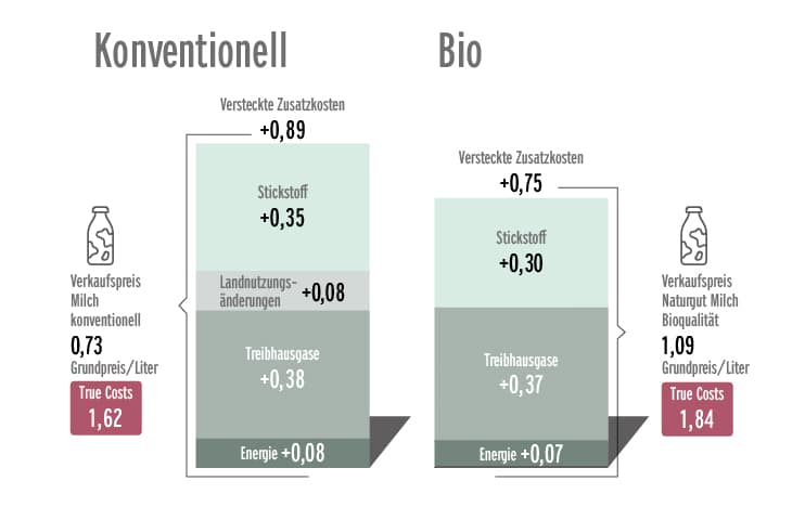 Grafik zum Thema „True Costs“ von Milch