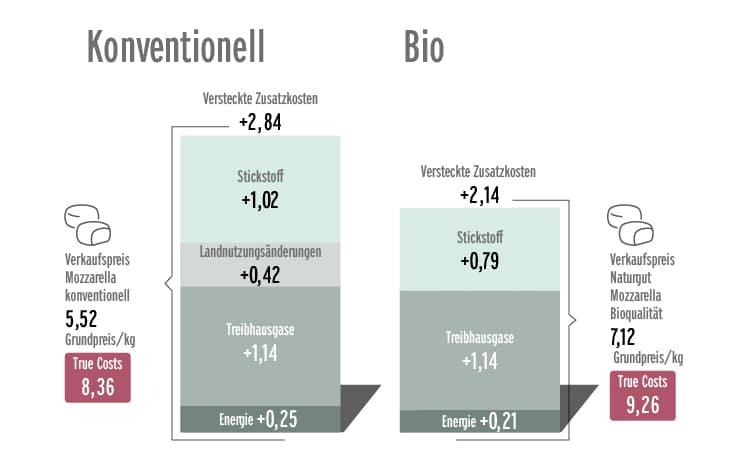 Grafik zum Thema „True Costs“ von Mozzarella