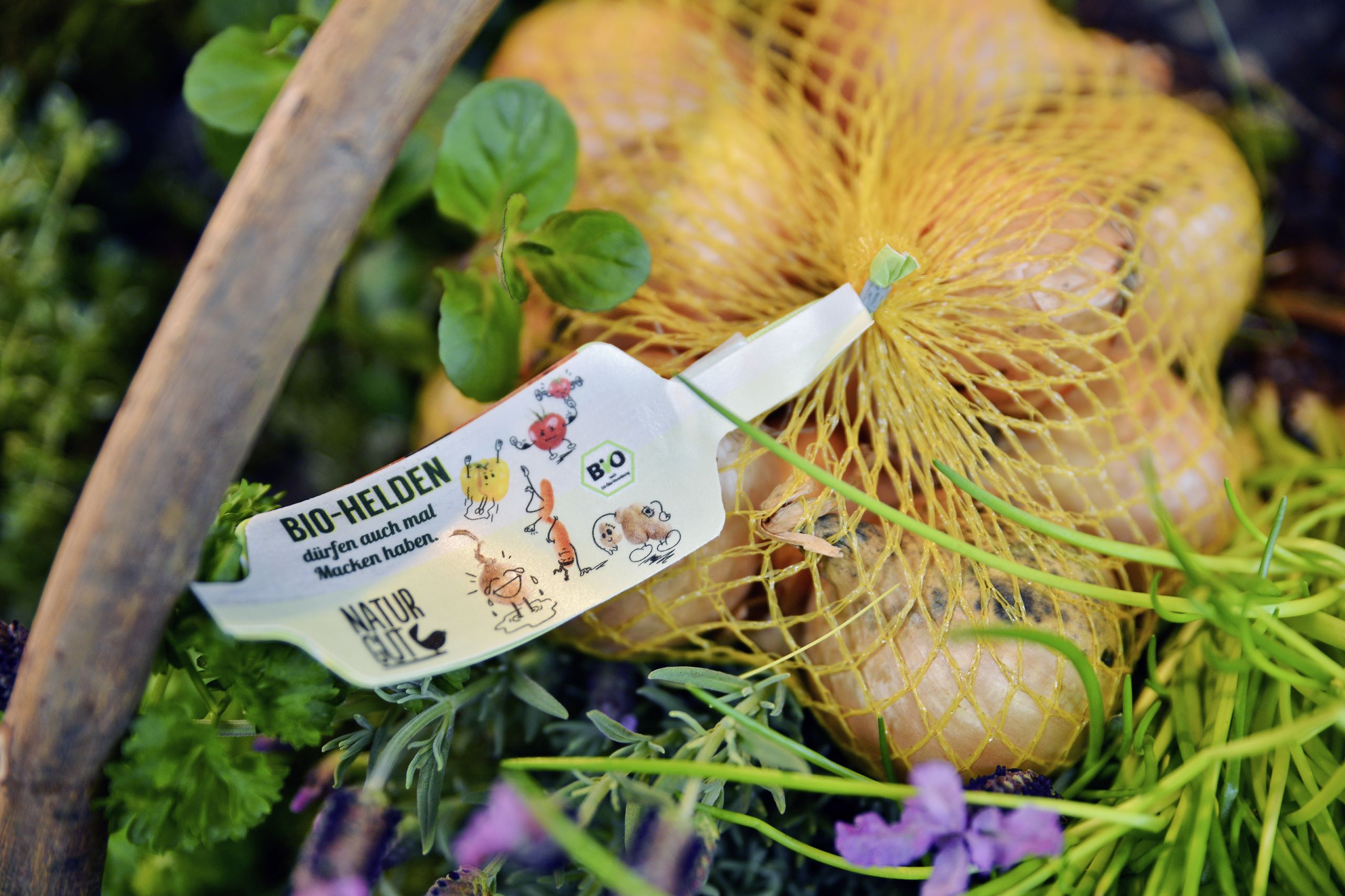 Naturgut Bio-Helden Zwiebeln in einem Netz