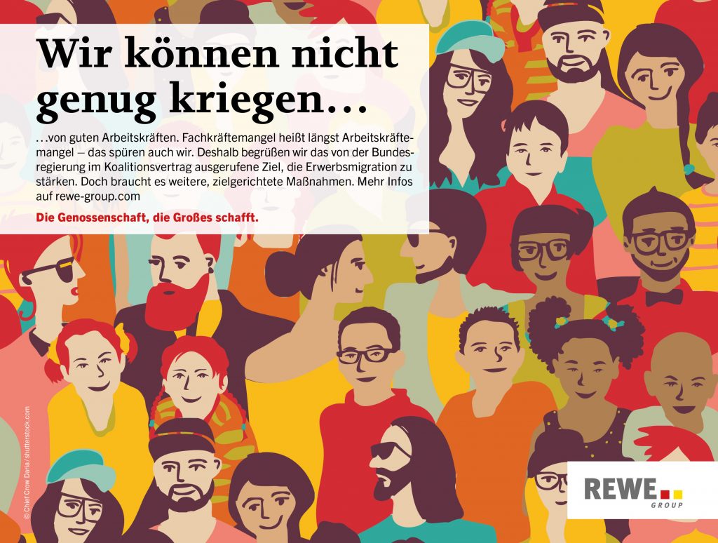 Ein Gruppe von Menschen werden als bunte Illustration dargestellt.